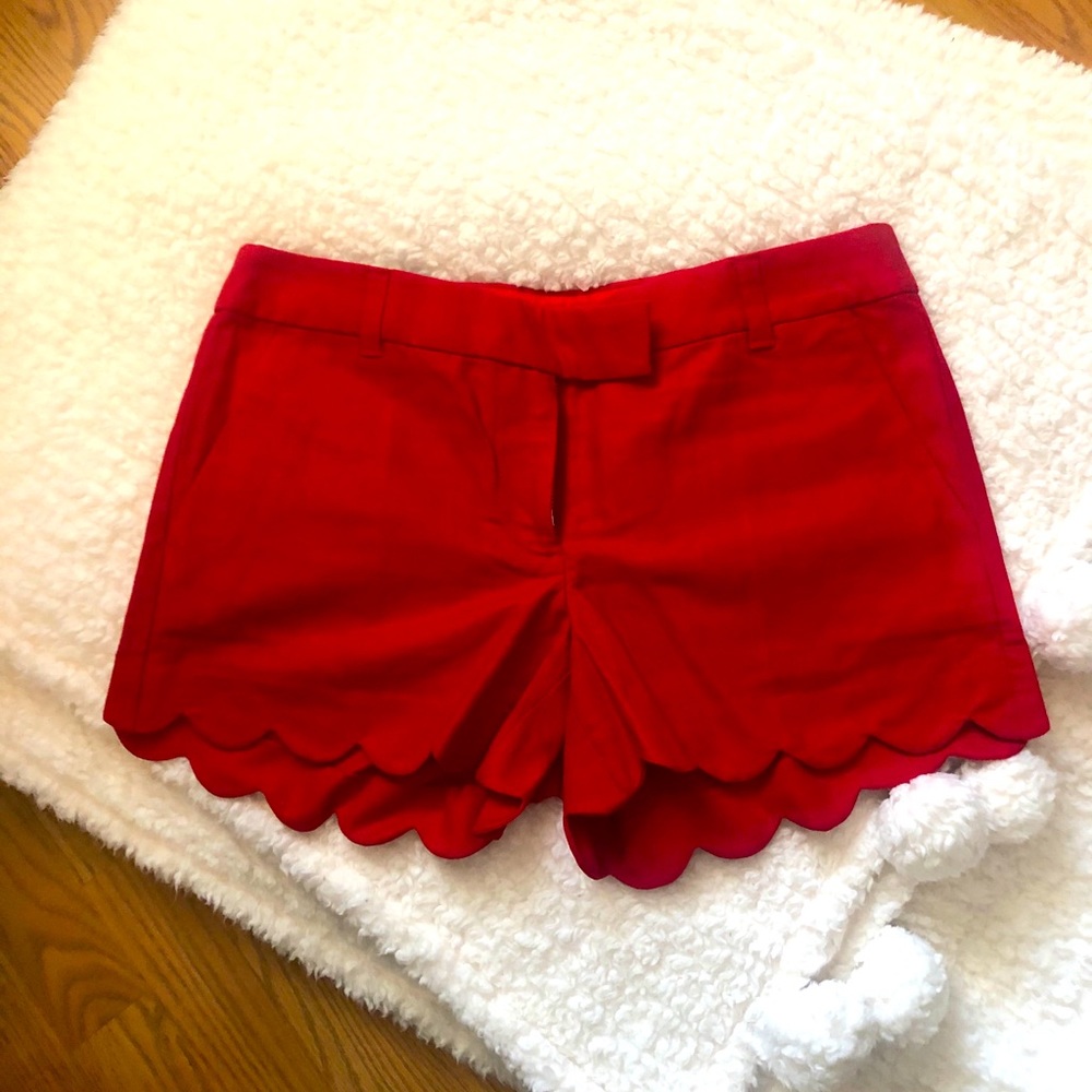 J Crew Scalloped Edge Red Shorts